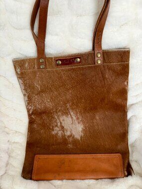 AWAX Leather Cowhide Tote Bag Large Haircalf Rustic Western 13x16